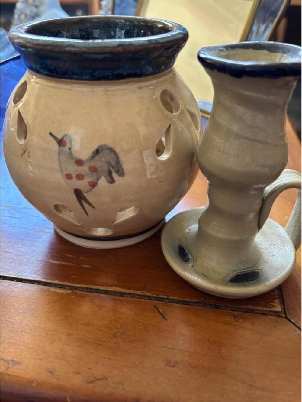 Cute Ceramic Rooster Pot Lantern & Candlestick Holder